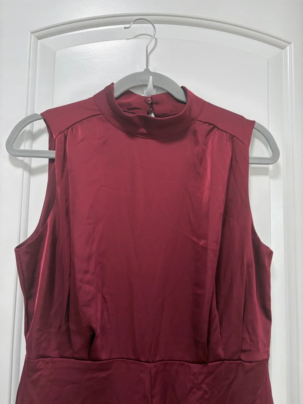 Lulus Classic Elegance NWT Medium Wine Red Satin Sleeveless Mock Neck Jumpsuit - Picture 4 of 15